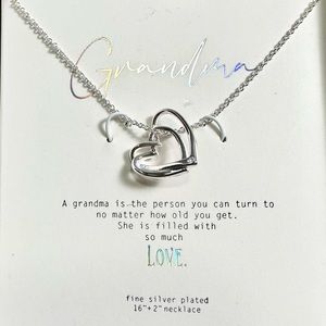 Grandma Reversible Heart Pendant Necklace Silver Plated 16” Plus 2” Extender NIB
